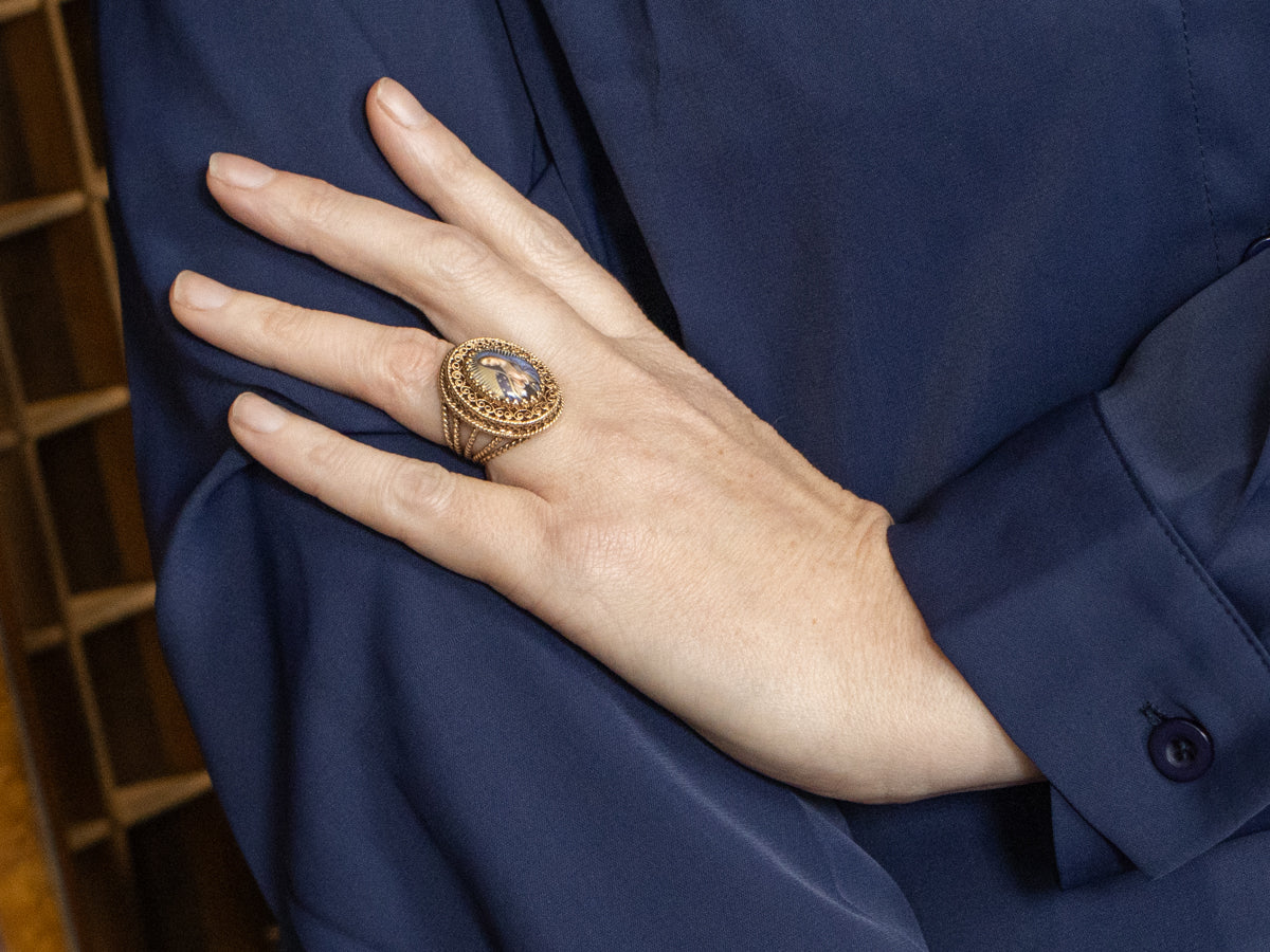 Religious Porcelain Filigree and Rope Design Ring