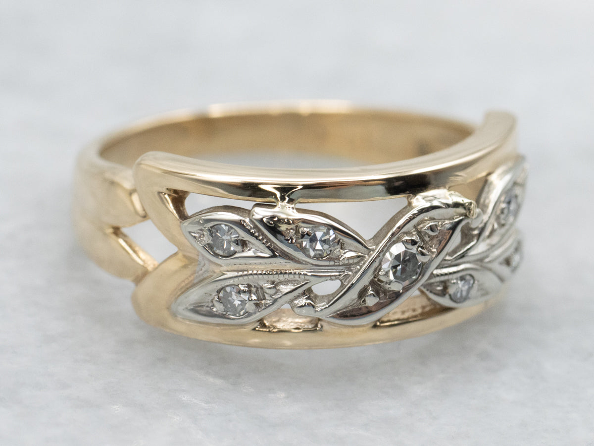 Two Tone Open Work Botanical Diamond Band