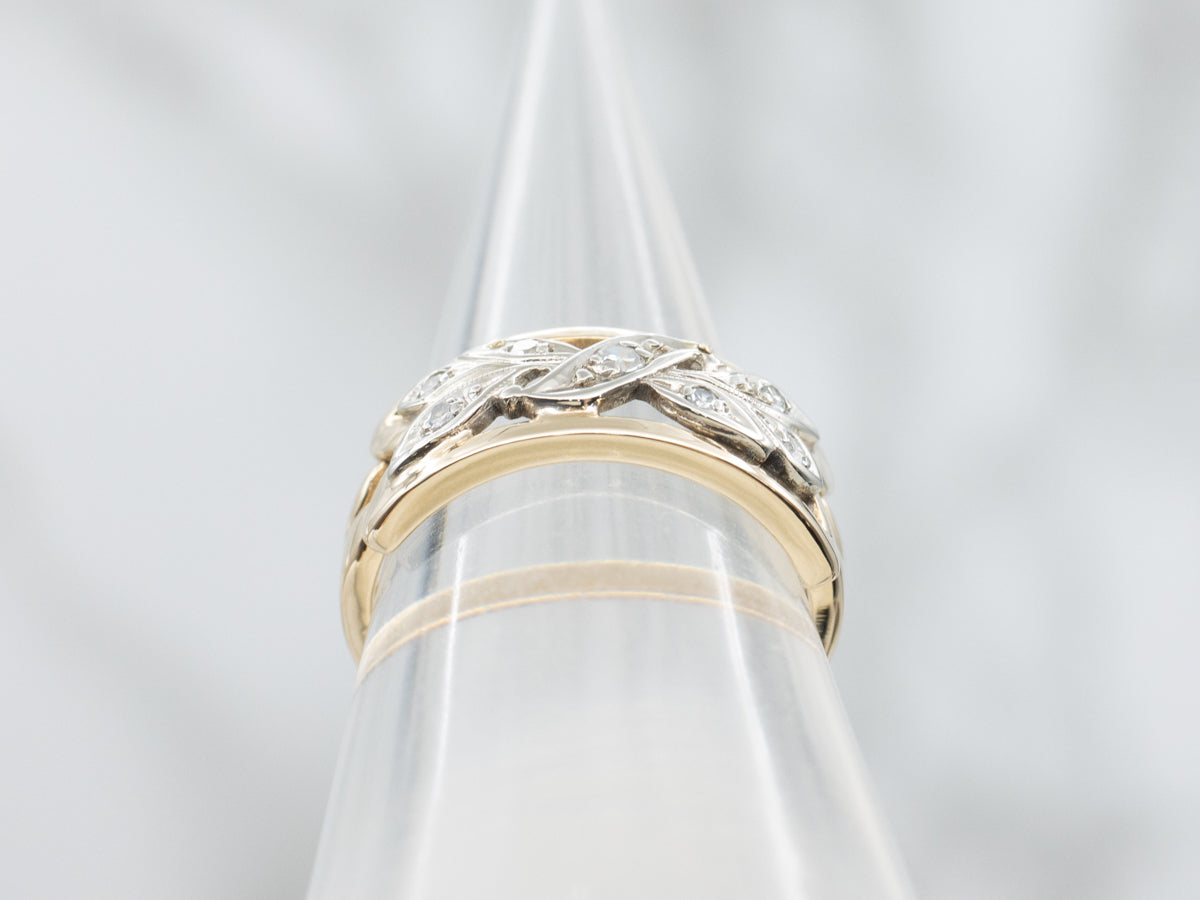Two Tone Open Work Botanical Diamond Band
