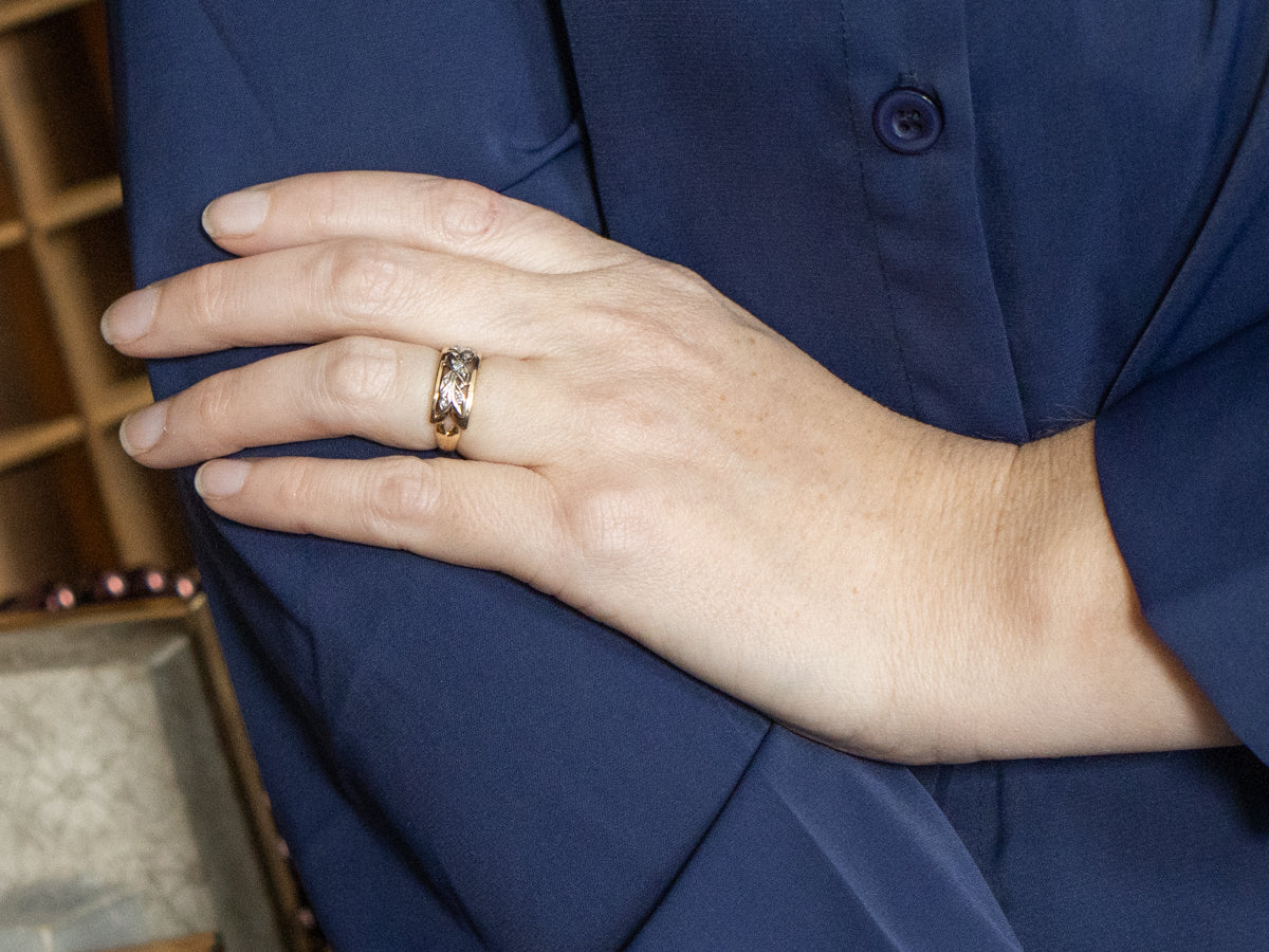 Two Tone Open Work Botanical Diamond Band