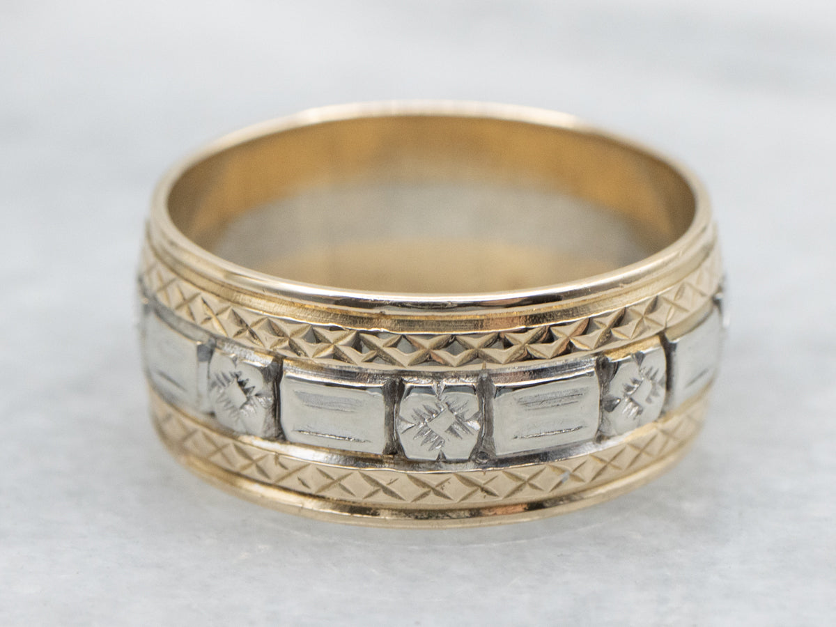 Vintage Two Tone Gold Floral Patterned Band