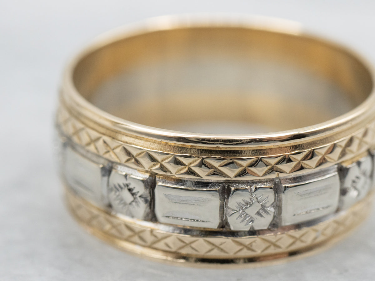 Vintage Two Tone Gold Floral Patterned Band
