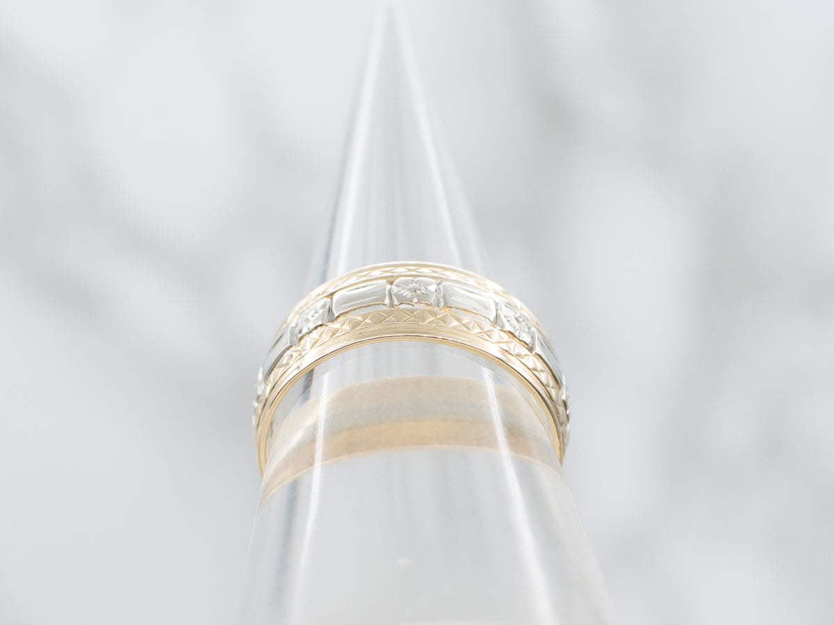 Vintage Two Tone Gold Floral Patterned Band