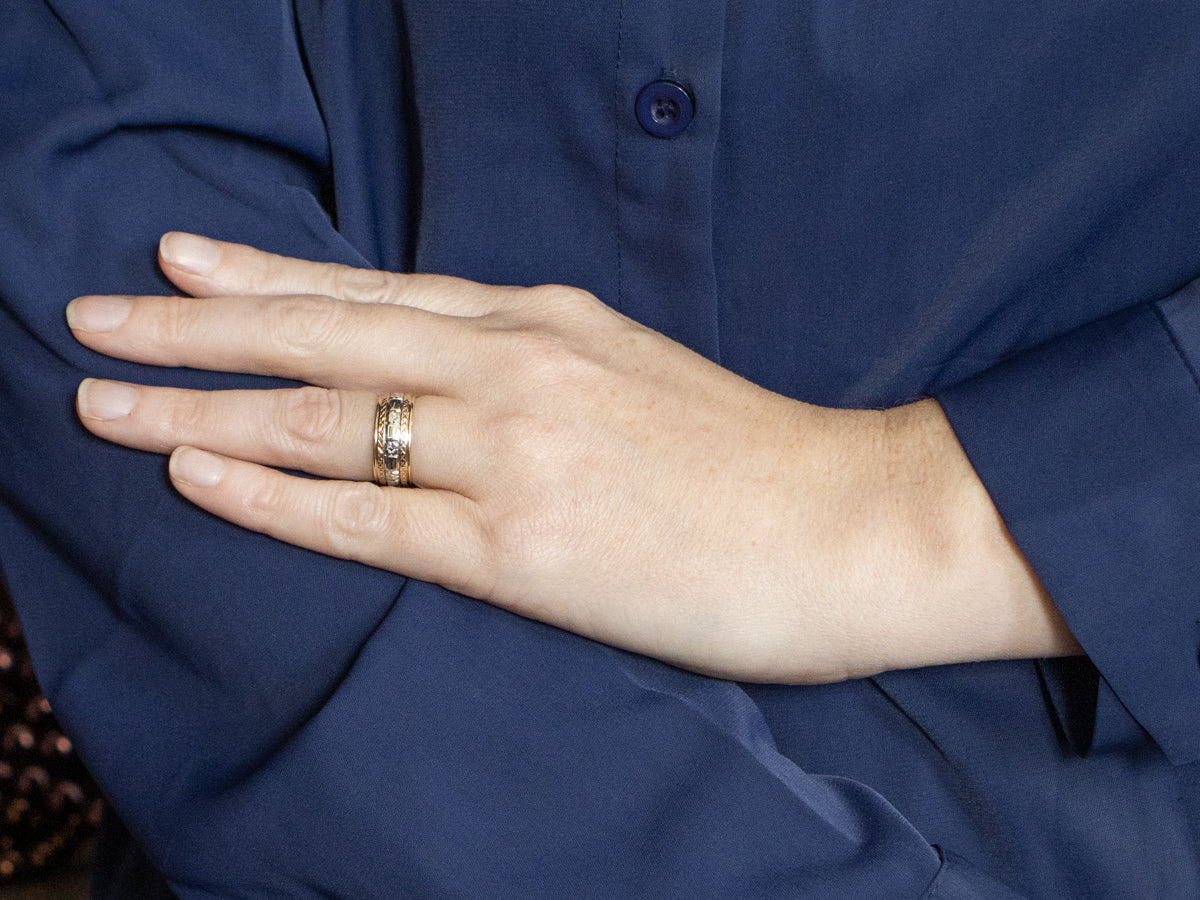 Vintage Two Tone Gold Floral Patterned Band