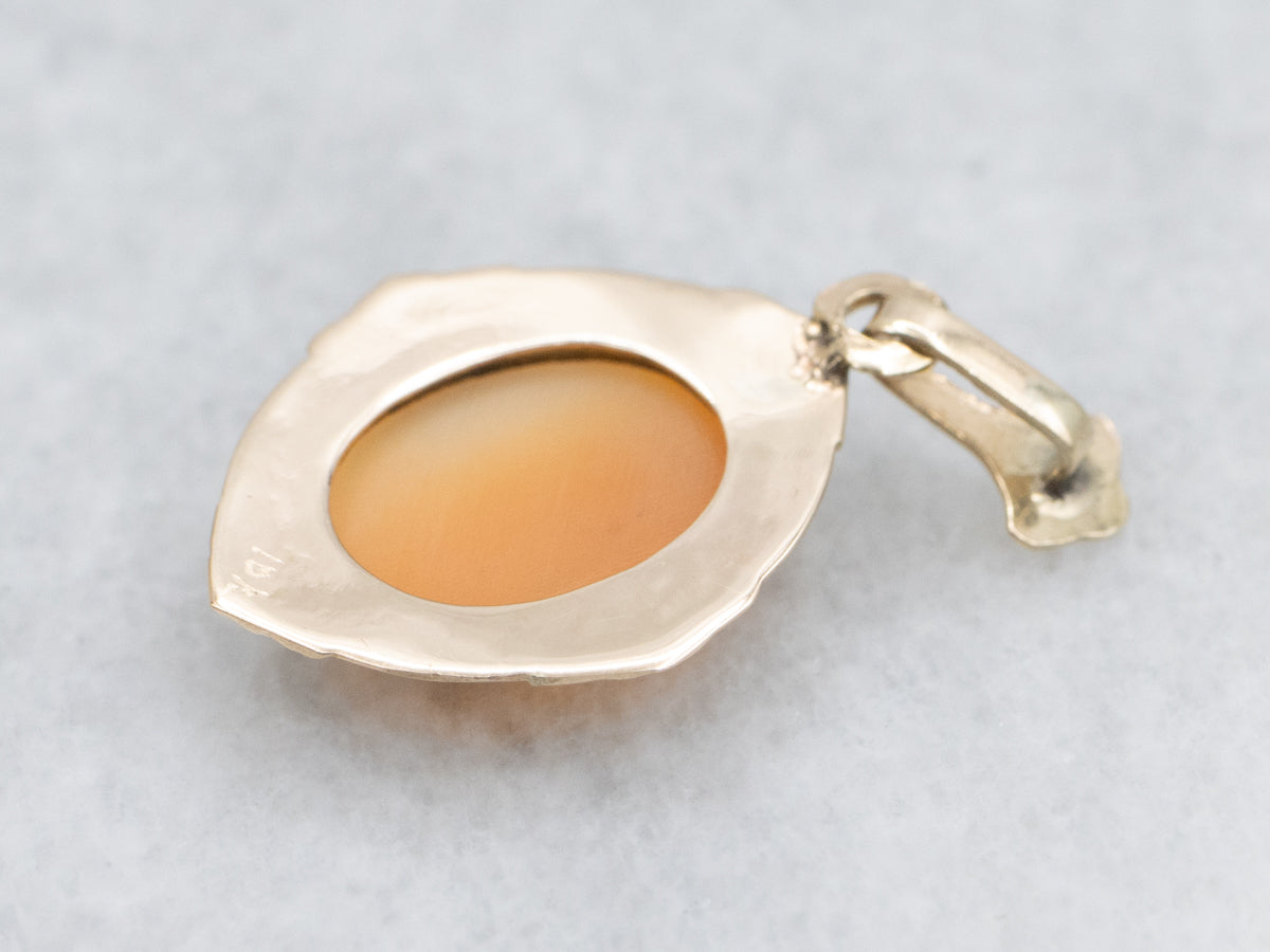 Vintage Gold Cameo Pendant in Engraved Gold Setting