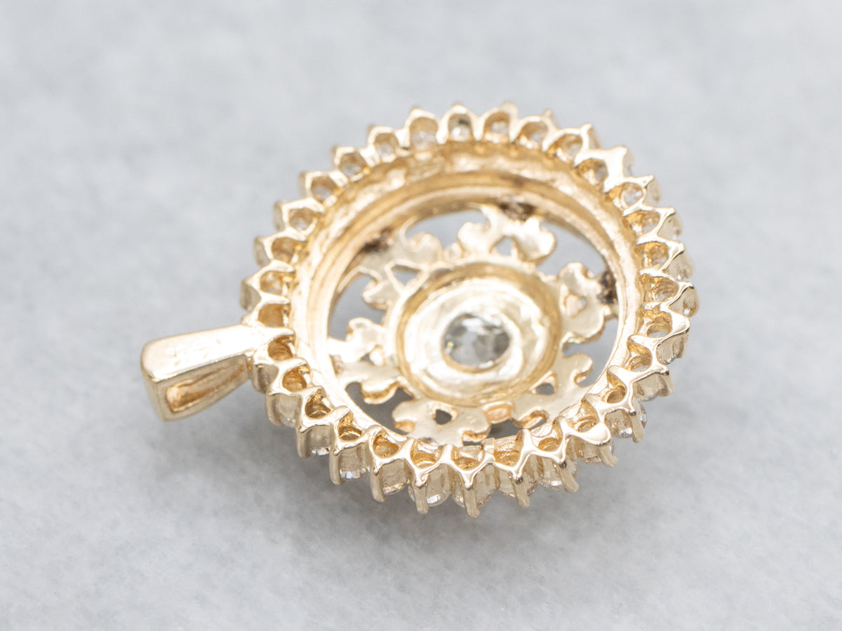 Old Mine Cut Diamond Ornate Gold Stickpin Conversion Pendant