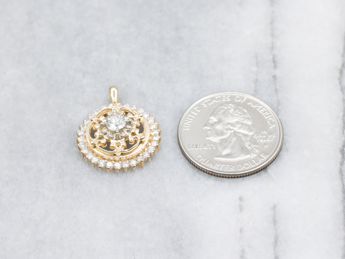 Old Mine Cut Diamond Ornate Gold Stickpin Conversion Pendant