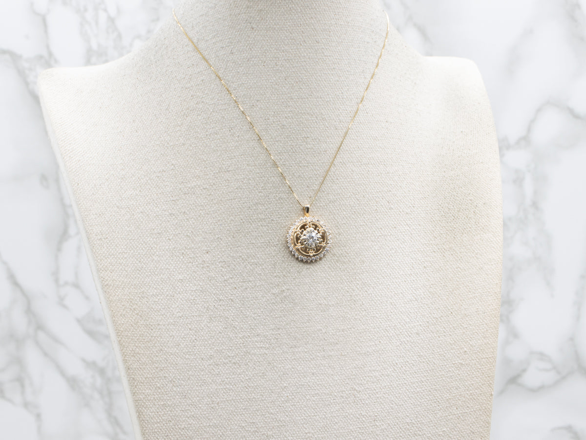 Old Mine Cut Diamond Ornate Gold Stickpin Conversion Pendant