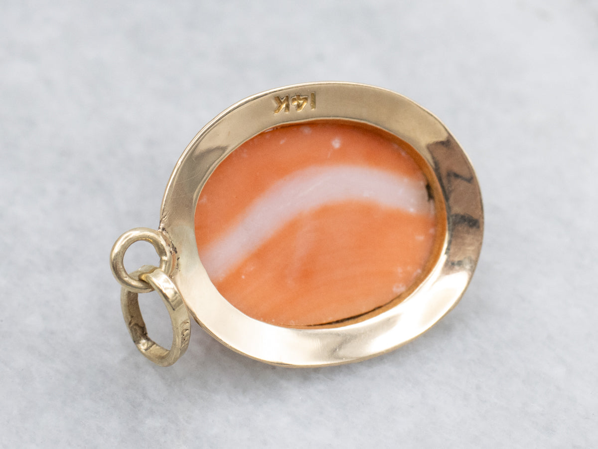 Vintage Coral Cameo Floral Engraved Gold Pendant