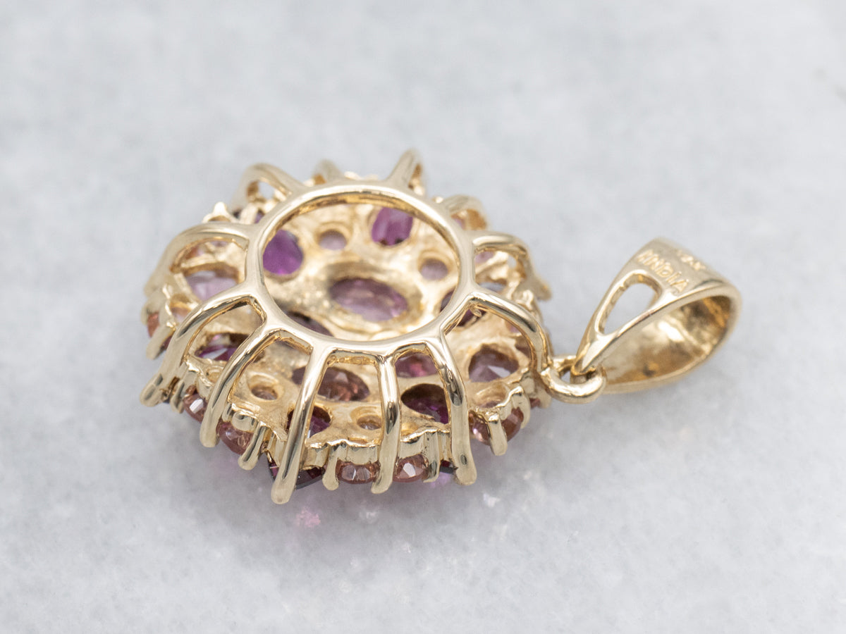 Pink Tourmaline and Rhodolite Garnet Gemstone Cluster Pendant
