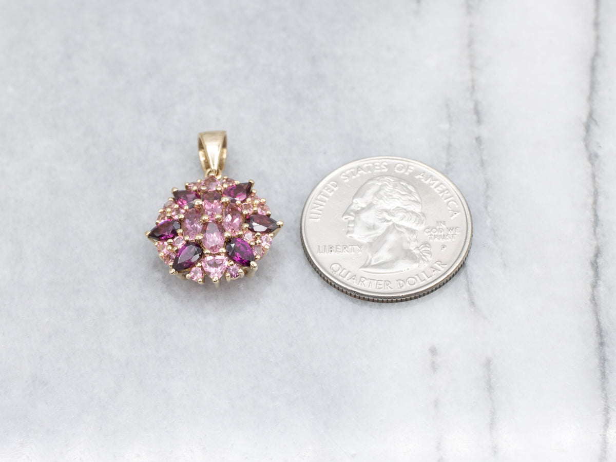 Pink Tourmaline and Rhodolite Garnet Gemstone Cluster Pendant