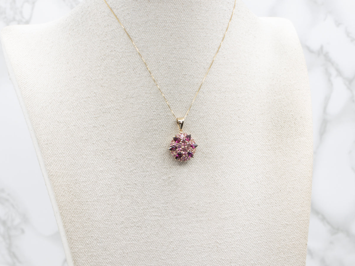 Pink Tourmaline and Rhodolite Garnet Gemstone Cluster Pendant