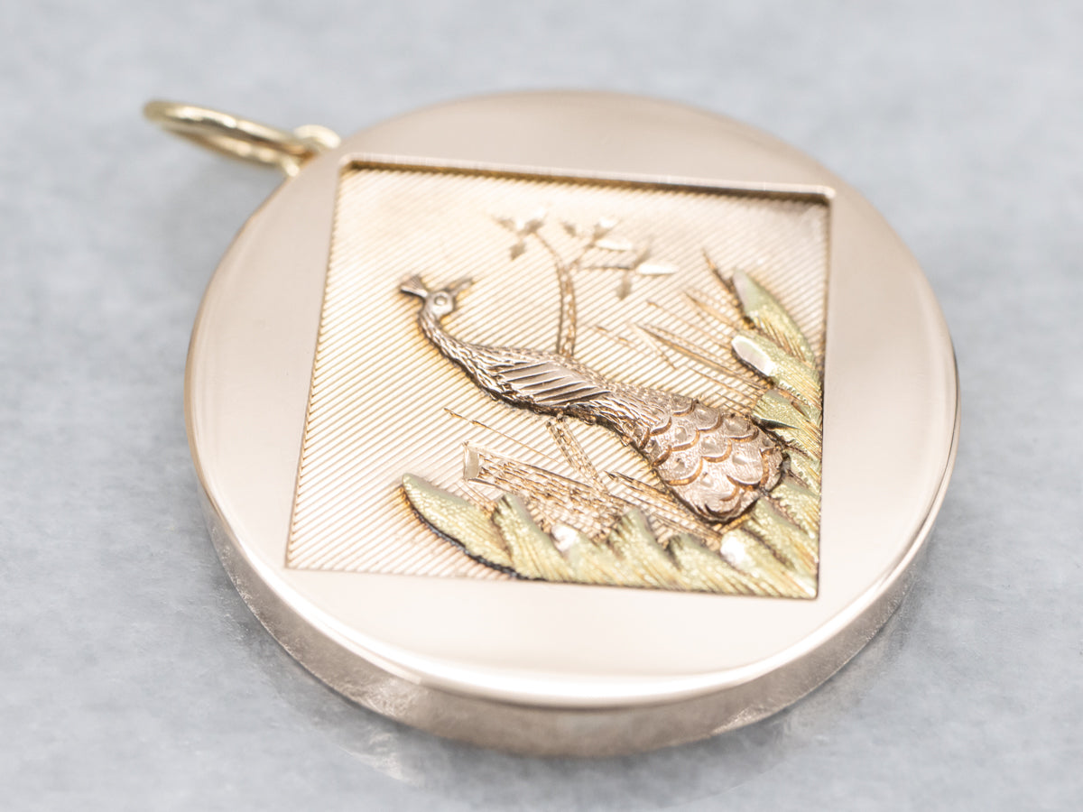 Antique Tri-Color Gold Peacock Pendant