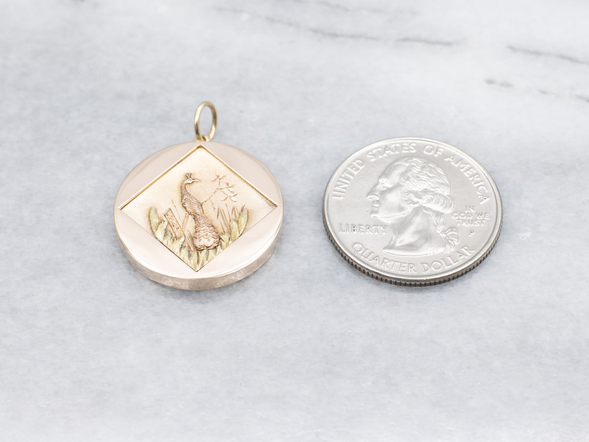 Antique Tri-Color Gold Peacock Pendant
