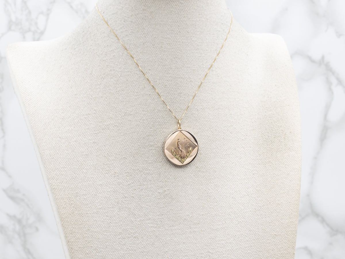 Antique Tri-Color Gold Peacock Pendant