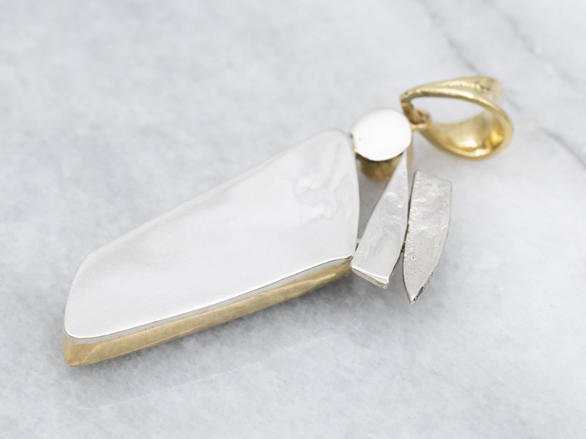 Modernist Azur Malachite and Rhodolite Garnet Mixed Metal Pendant