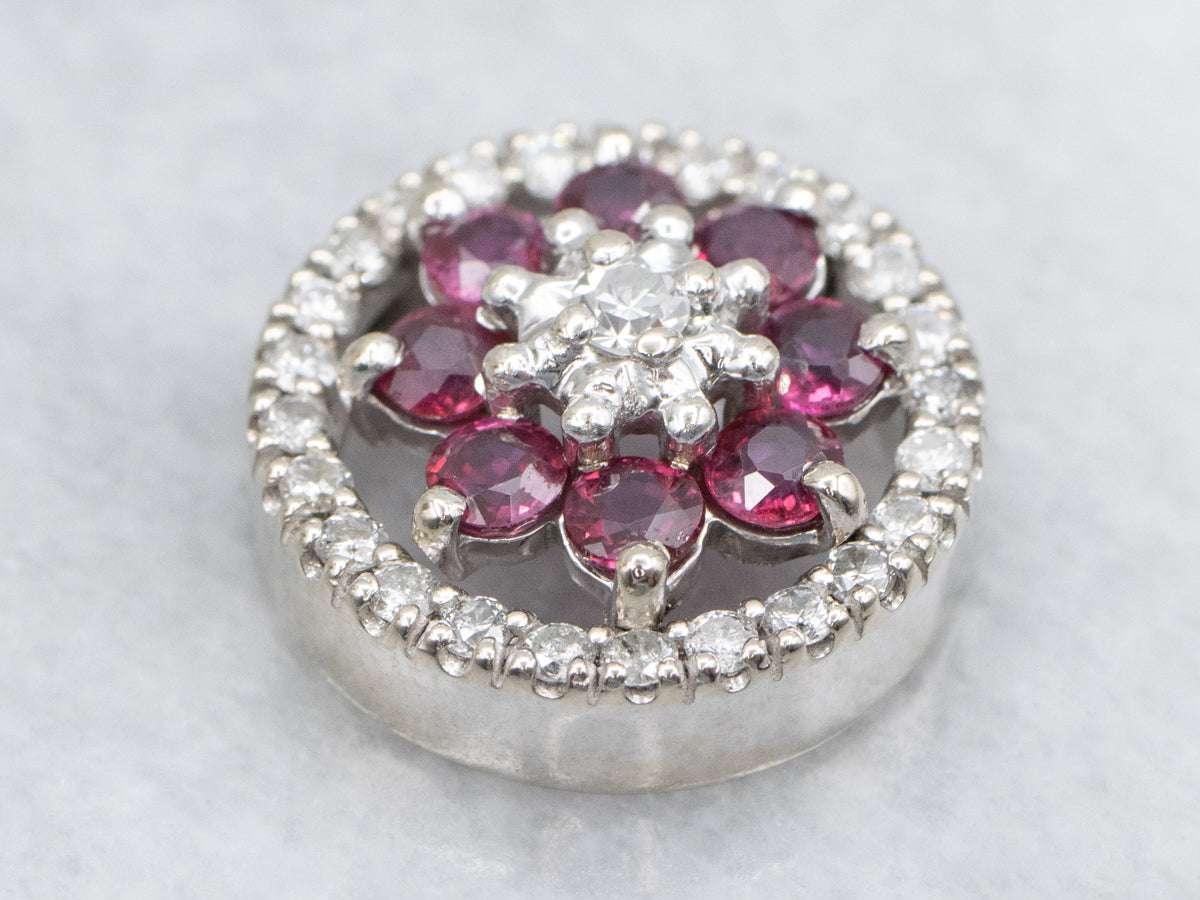 Floral Ruby and Diamond Gold Pendant with Hidden Bail