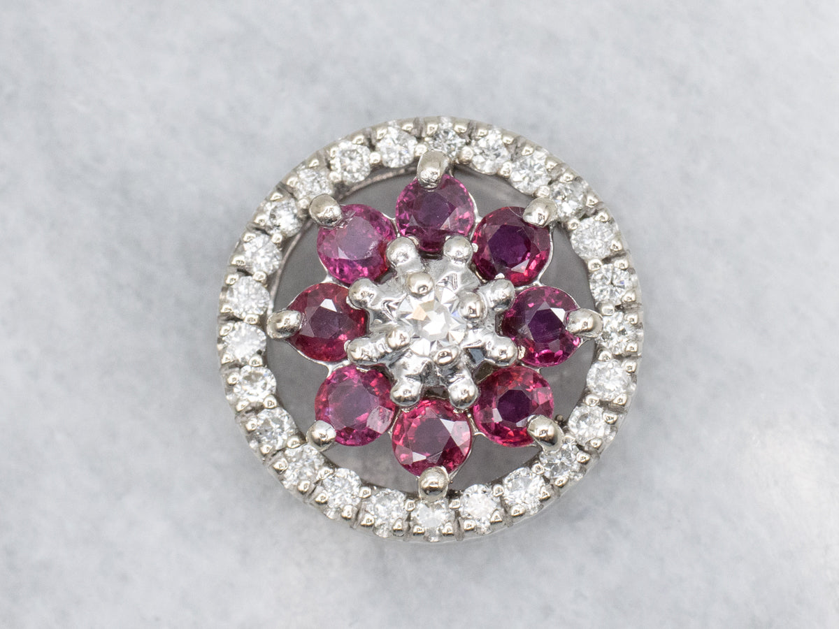 Floral Ruby and Diamond Gold Pendant with Hidden Bail