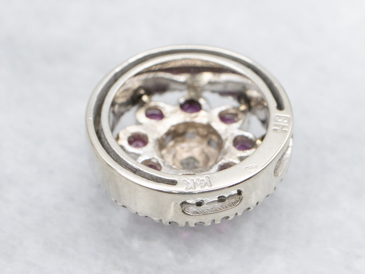 Floral Ruby and Diamond Gold Pendant with Hidden Bail