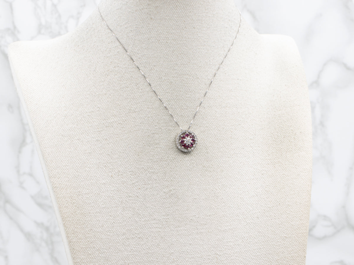 Floral Ruby and Diamond Gold Pendant with Hidden Bail