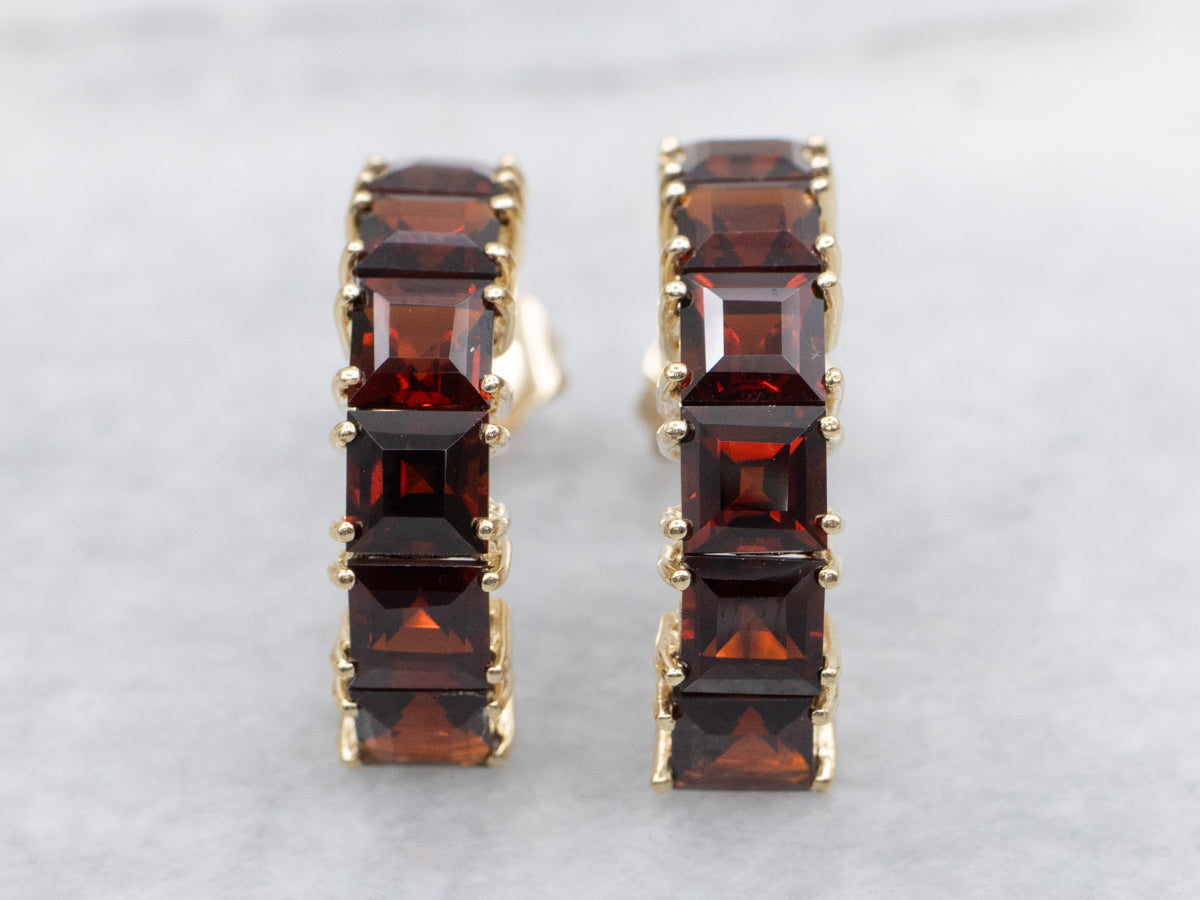 Half Hoop Square Cut Garnet Earrings