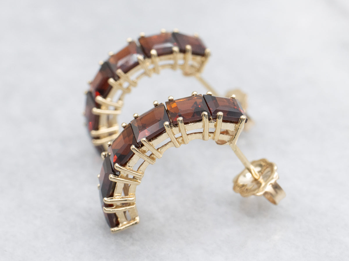 Half Hoop Square Cut Garnet Earrings