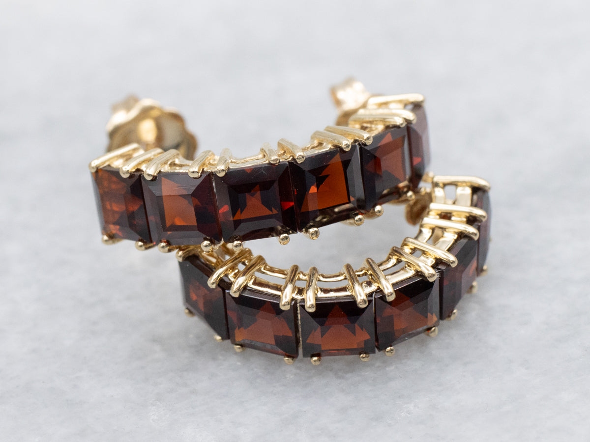 Half Hoop Square Cut Garnet Earrings