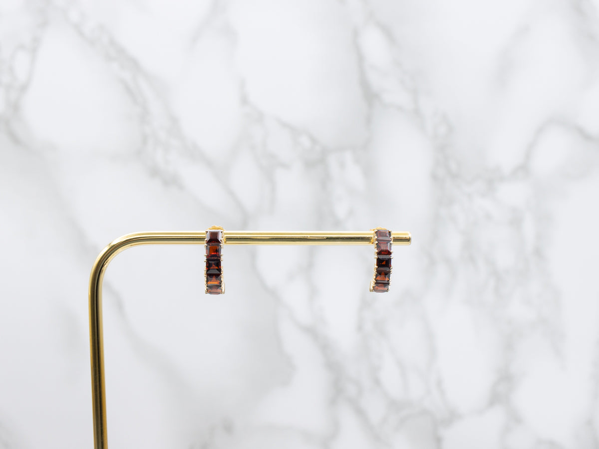 Half Hoop Square Cut Garnet Earrings