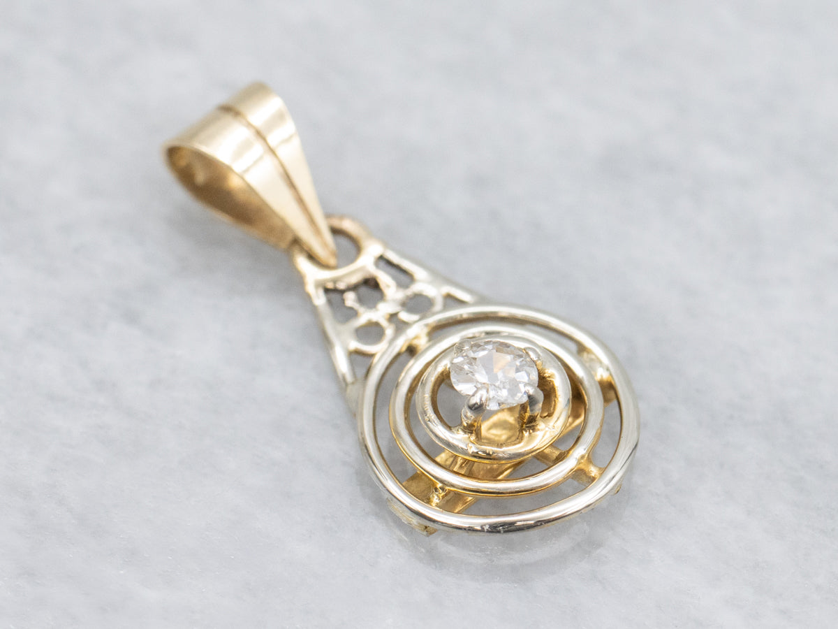 Old Mine Cut Diamond Triple Golden Ring Stickpin Conversion Pendant