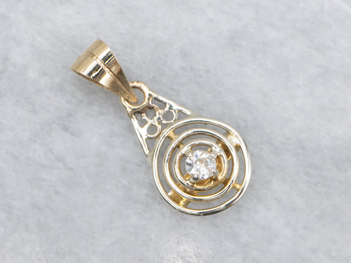 Old Mine Cut Diamond Triple Golden Ring Stickpin Conversion Pendant