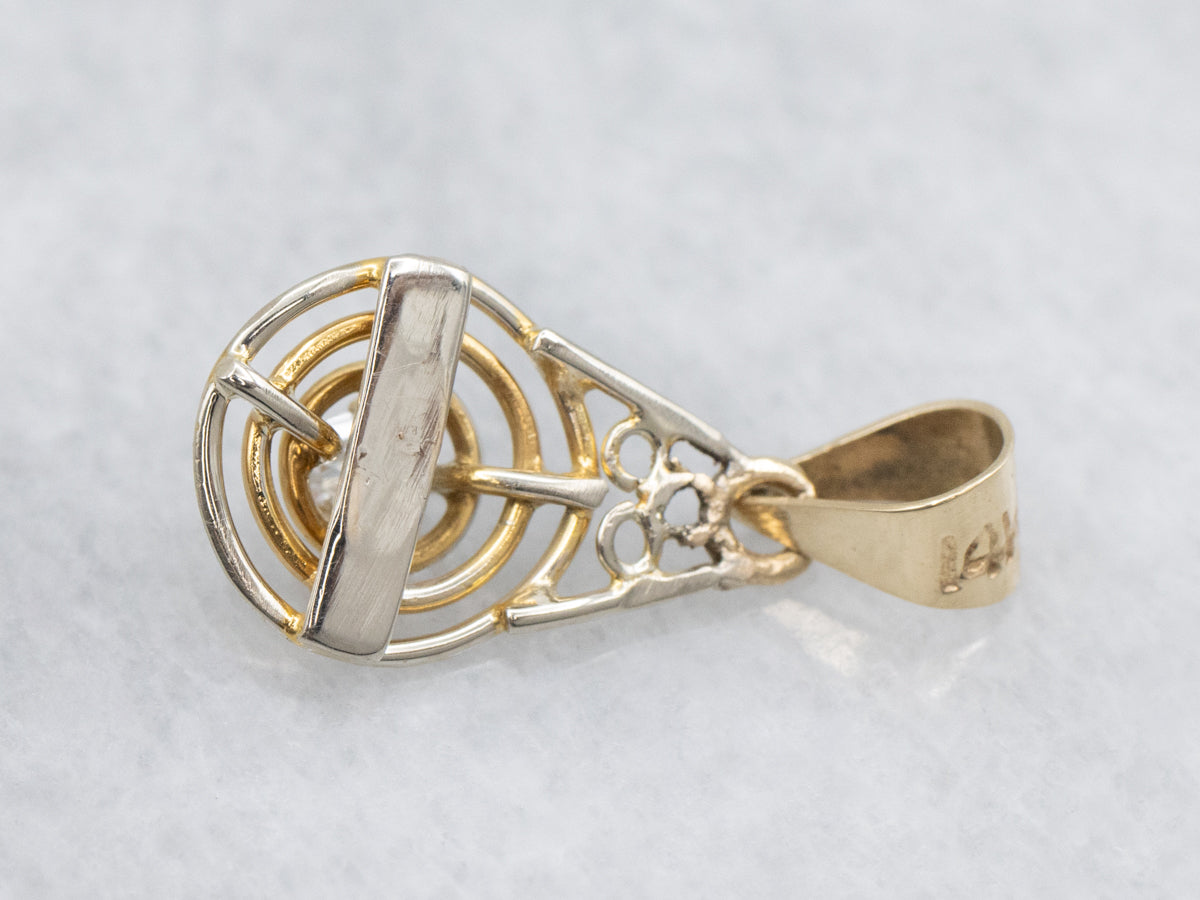 Old Mine Cut Diamond Triple Golden Ring Stickpin Conversion Pendant