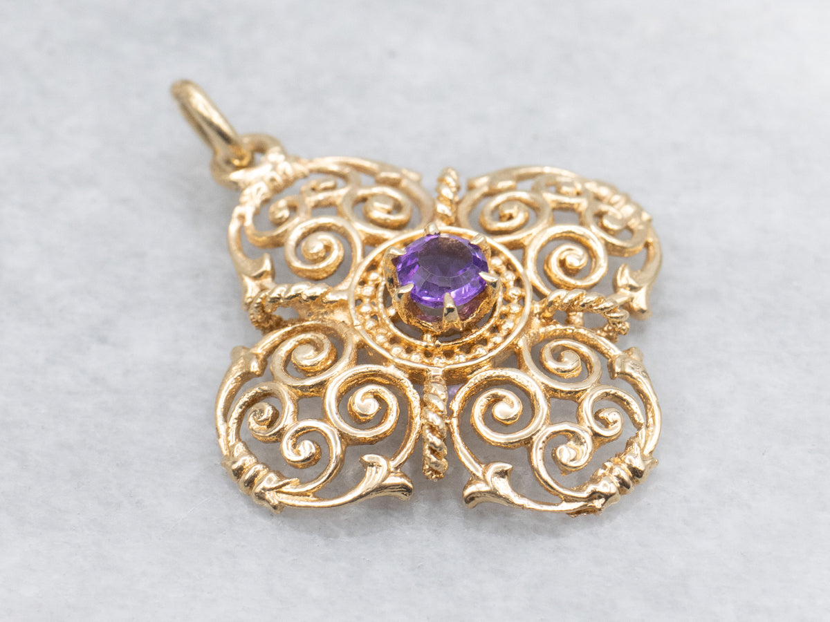 Scrolling Gold Amethyst Pendant