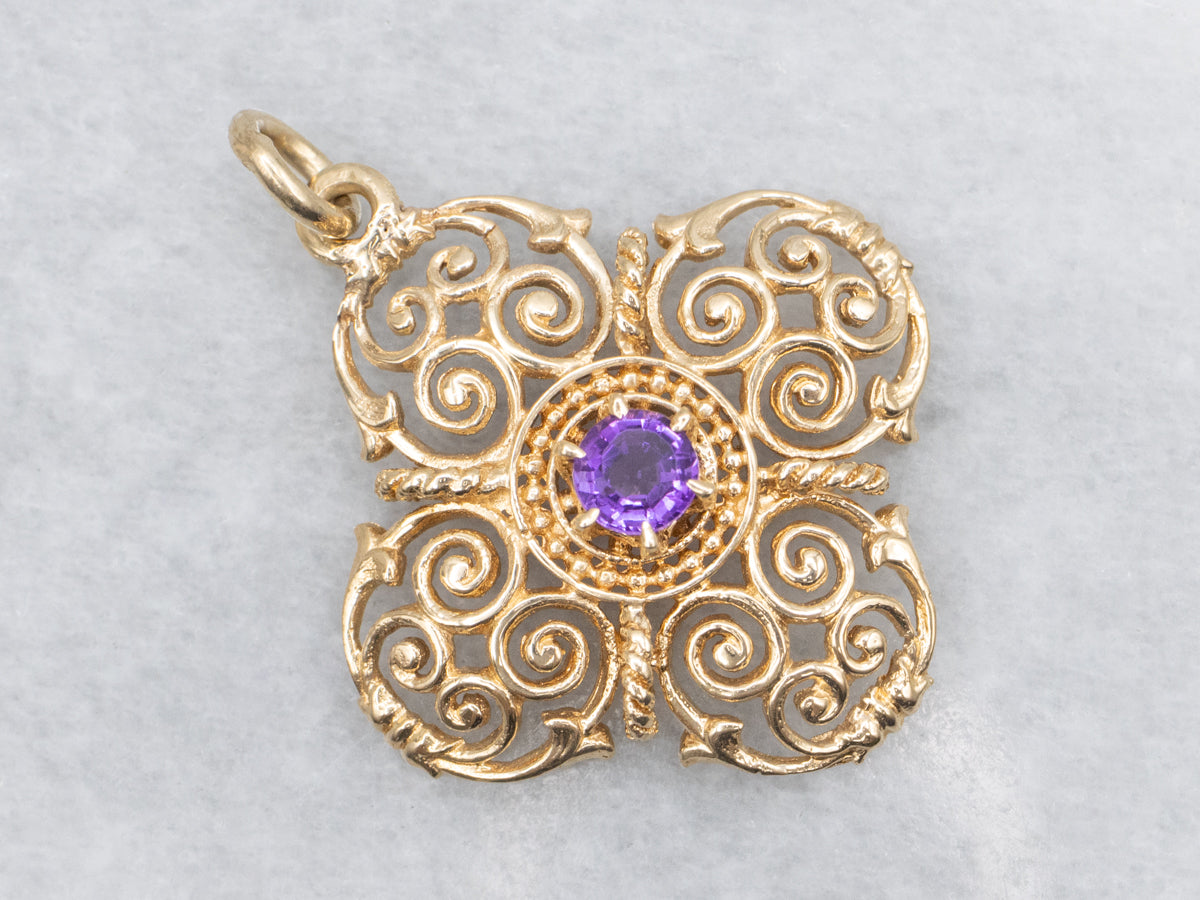 Scrolling Gold Amethyst Pendant