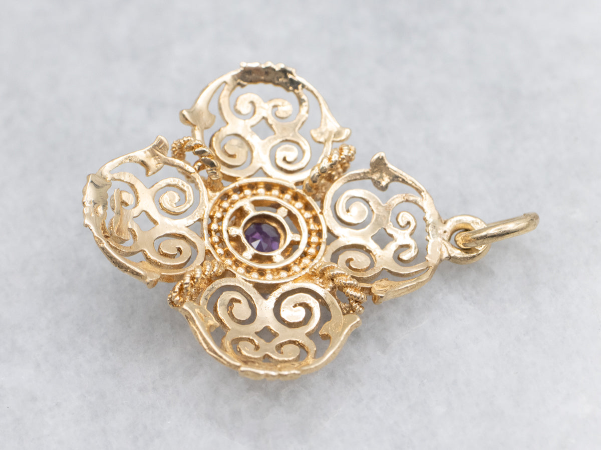 Scrolling Gold Amethyst Pendant
