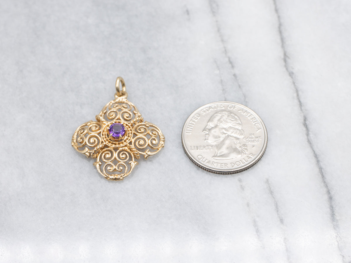 Scrolling Gold Amethyst Pendant
