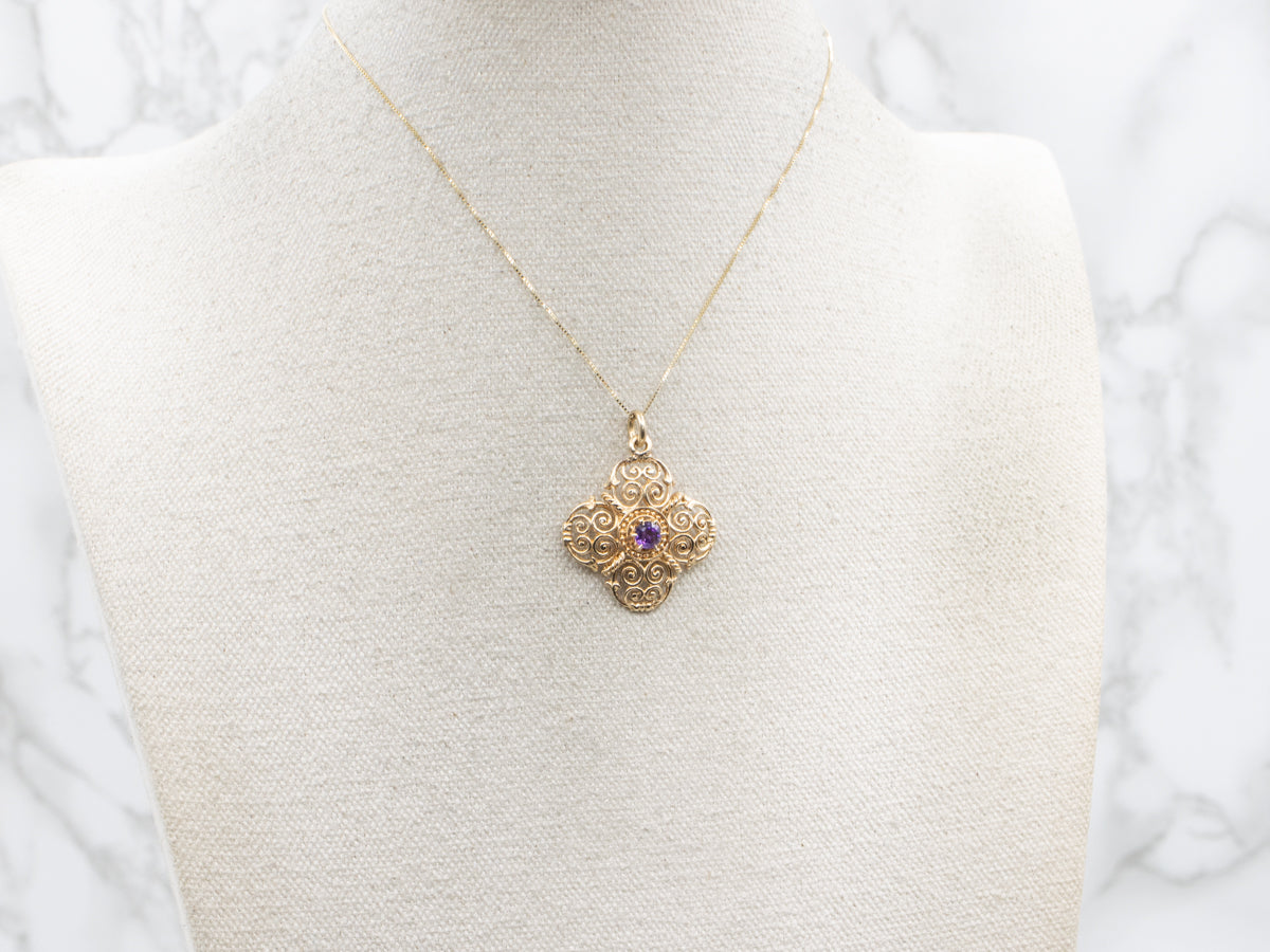 Scrolling Gold Amethyst Pendant