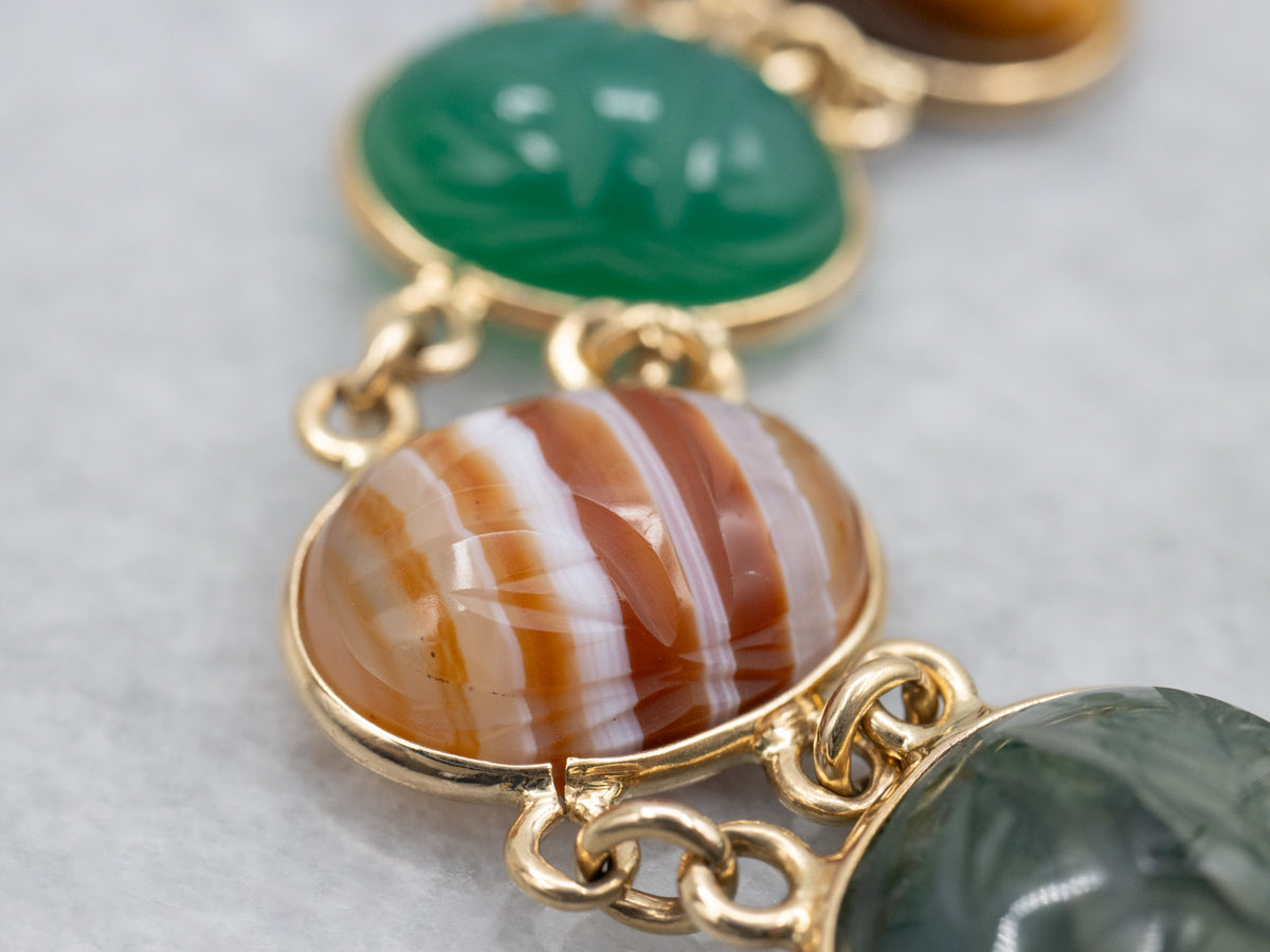 Mid-Century Yellow Gold Multi-Cabochon Scarab Beetle Bracelet