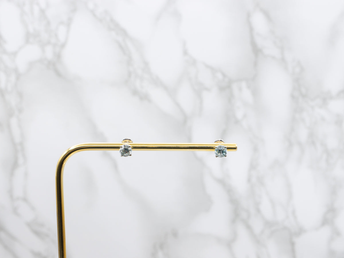 Round Cut Blue Zircon White Gold Stud Earrings