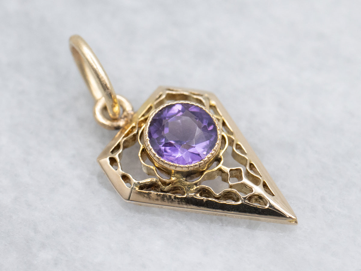 Antique Gold Filigree Stickpin Conversion Amethyst Pendant