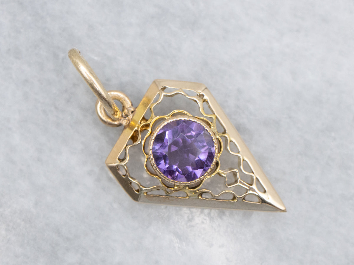 Antique Gold Filigree Stickpin Conversion Amethyst Pendant