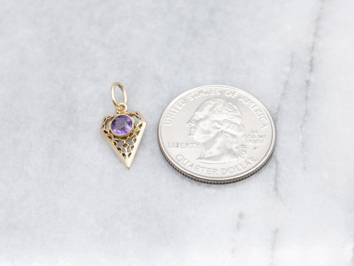 Antique Gold Filigree Stickpin Conversion Amethyst Pendant