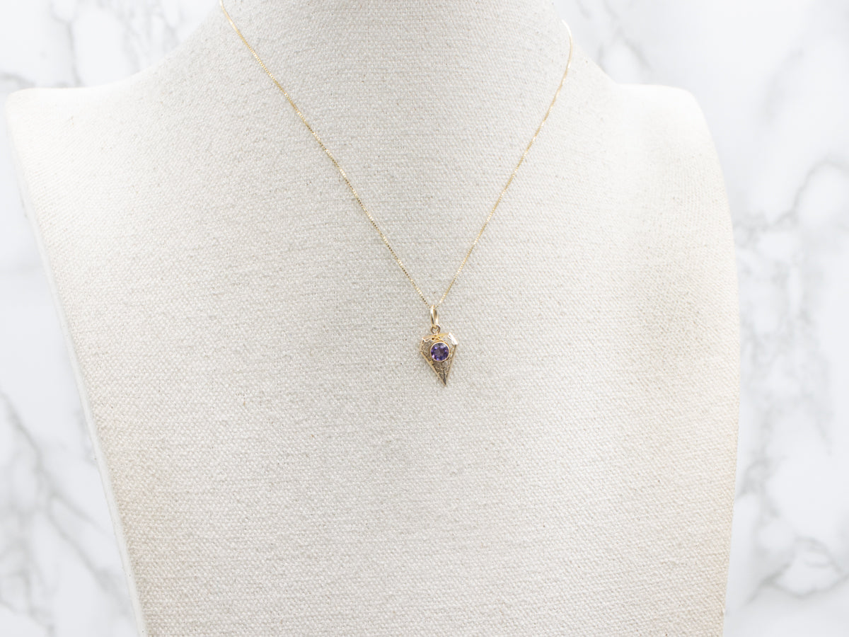 Antique Gold Filigree Stickpin Conversion Amethyst Pendant