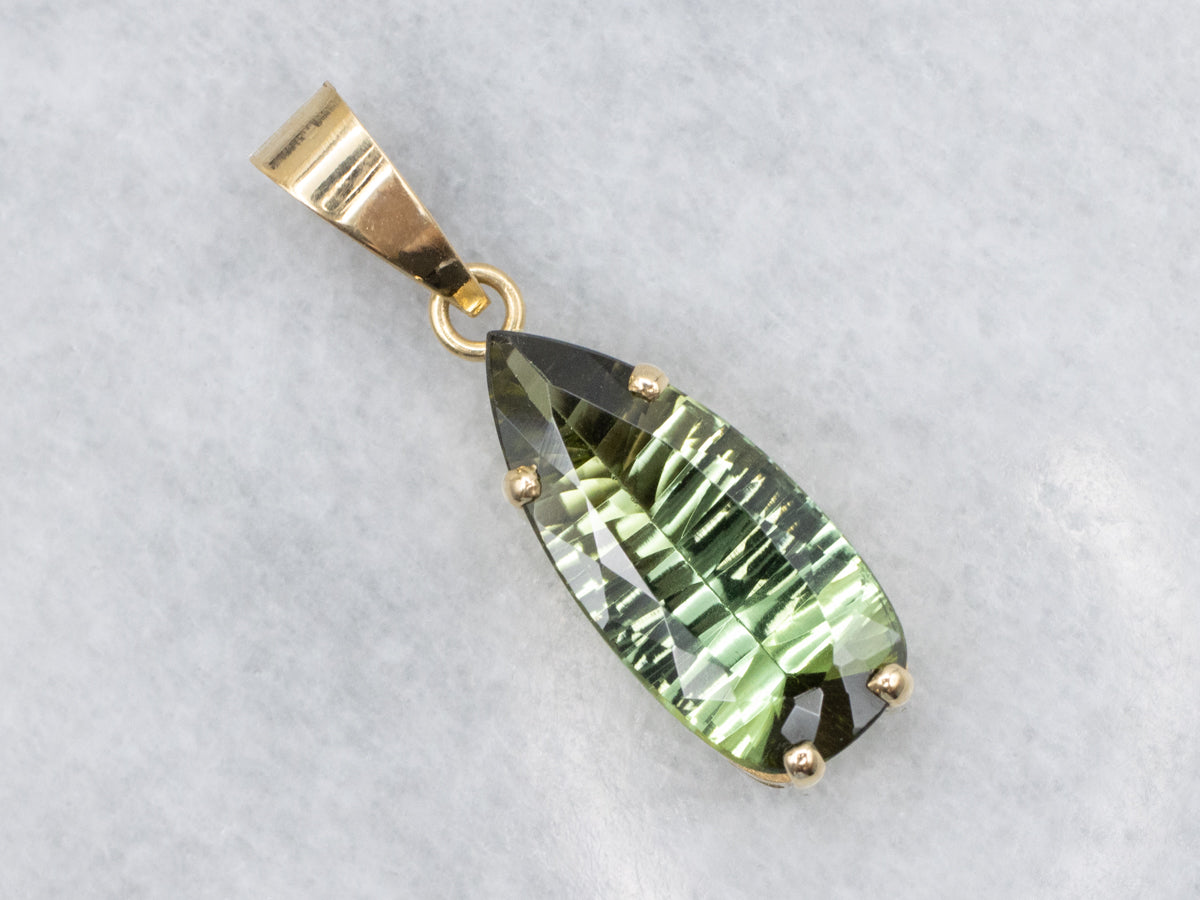Pear-Cut Green Tourmaline Gold Pendant