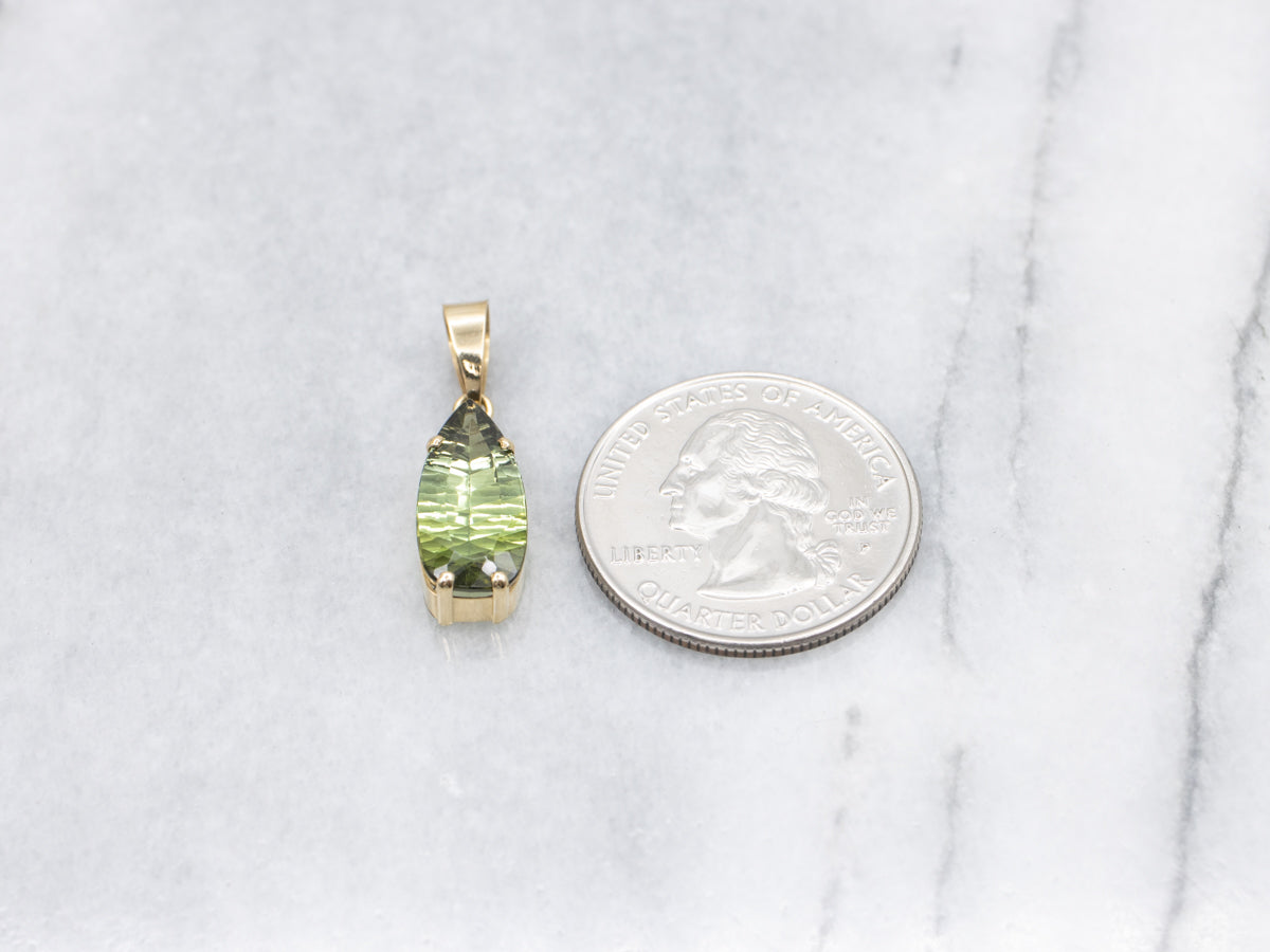 Pear-Cut Green Tourmaline Gold Pendant