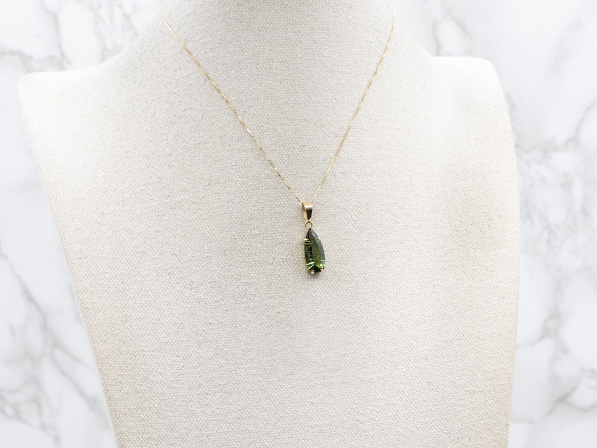 Pear-Cut Green Tourmaline Gold Pendant