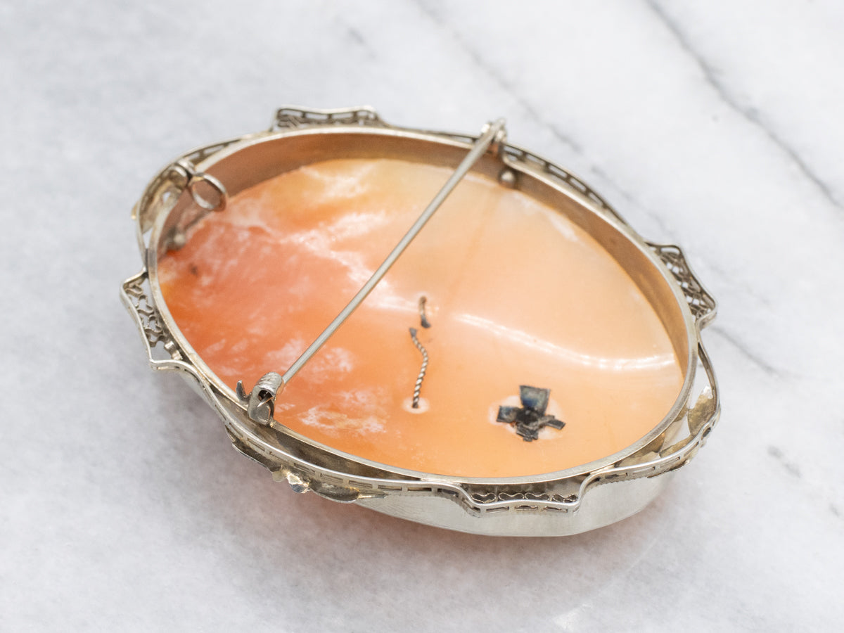 Antique Diamond Floral Cameo Gold Brooch or Pendant