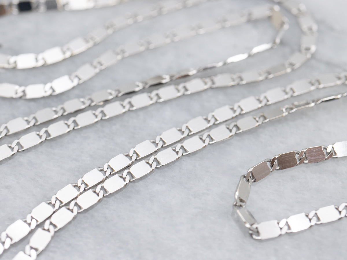 Polished White Gold Flat Mirror-Link Chain