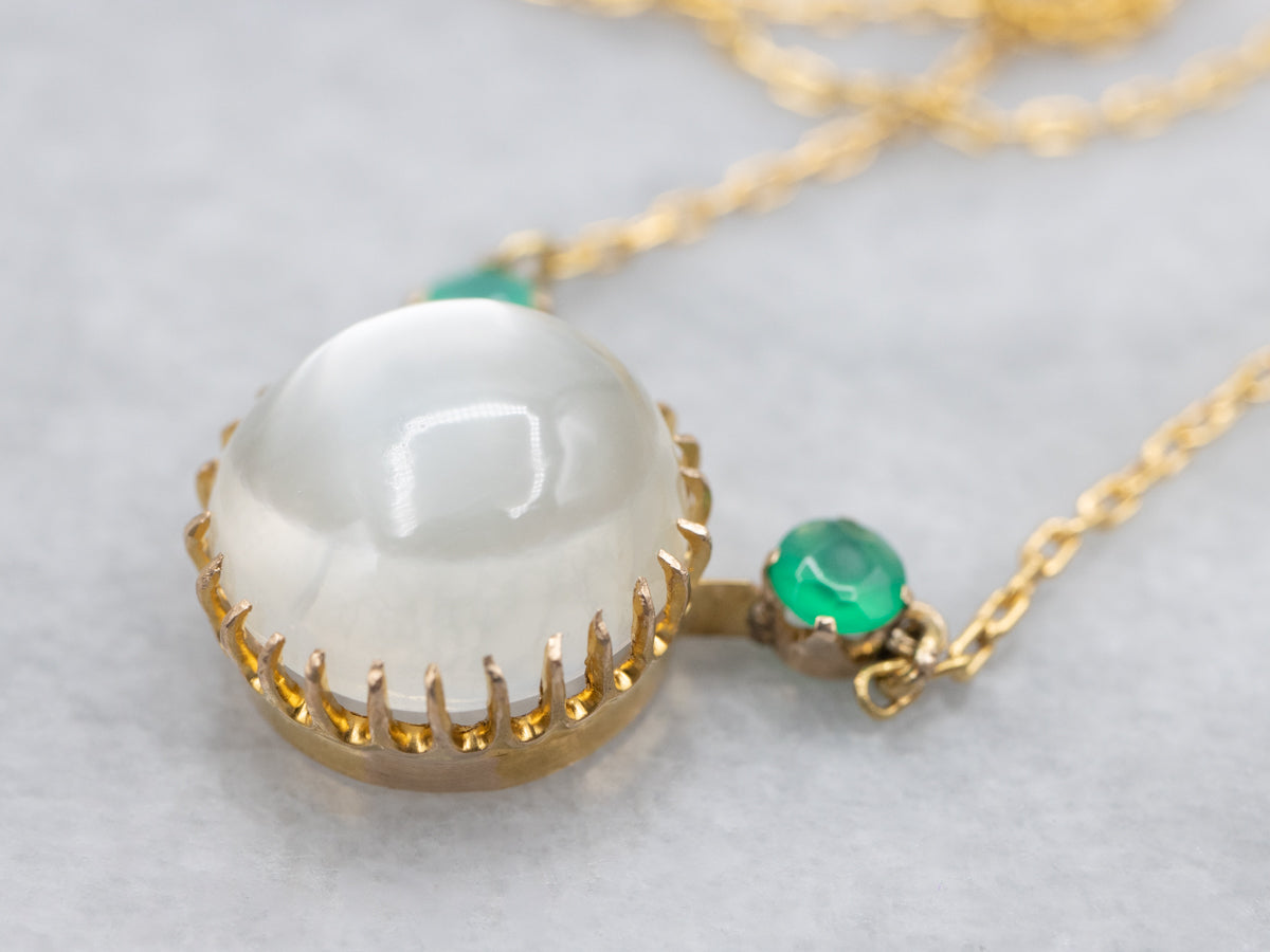 Etherial Moonstone Green Onyx and Gold Pendant Necklace