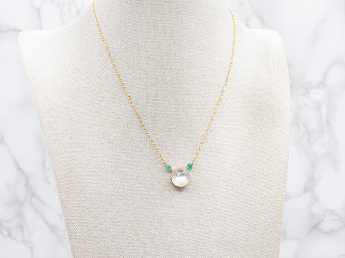 Etherial Moonstone Green Onyx and Gold Pendant Necklace