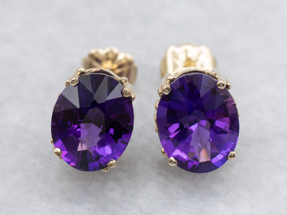 Amethyst Yellow Gold Stud Earrings